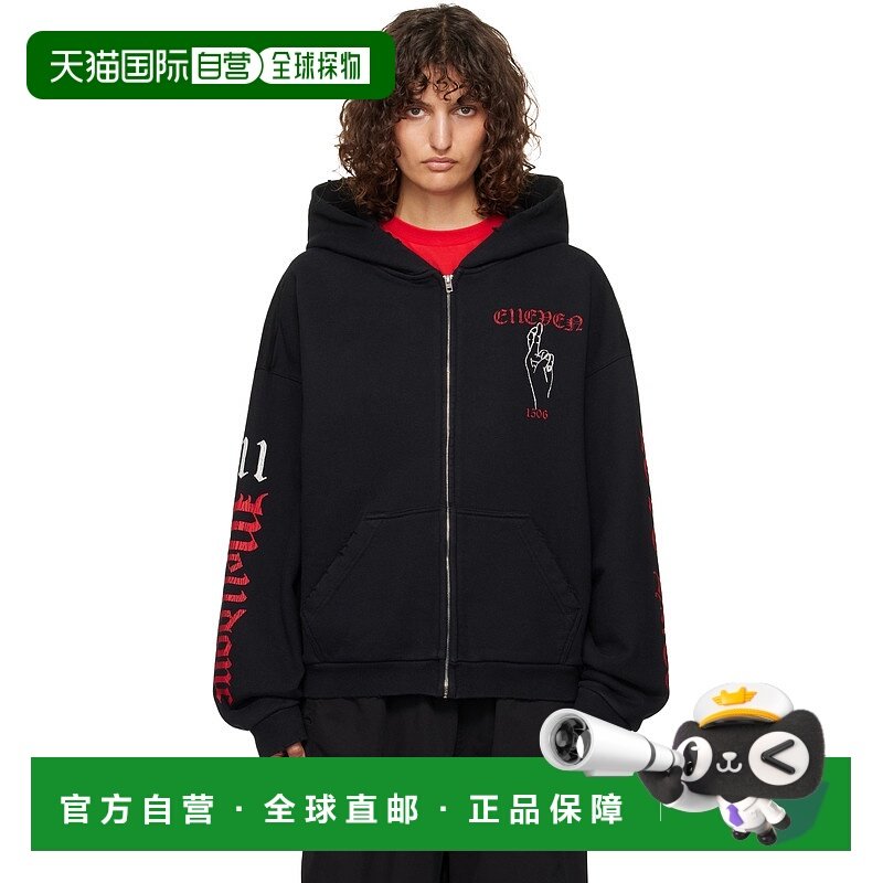 1h可退 潮奢 We11Done 女士 黑色 Elleven Zip-up 连帽衫 WDTJ324