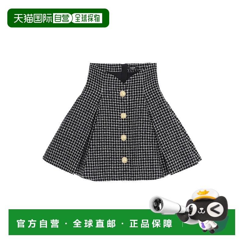1h可退 BALMAIN 女士半身裙 CF0LB028CF02GAB SS2024 黑色 格纹花