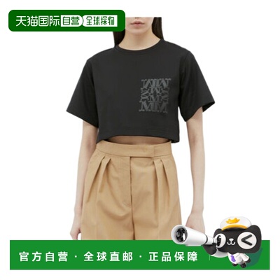 1h可退 MAX MARA 女士衬衫 1941044206002 CO 黑色 贴花短款T恤
