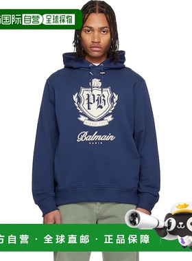 1h可退 潮奢 Balmain 巴尔曼 男士 蓝色 College Emblem 连帽衫 F