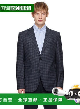 1h可退 潮奢 BOSS 波士 男士 蓝色 Regular-Fit Checked 西装外套