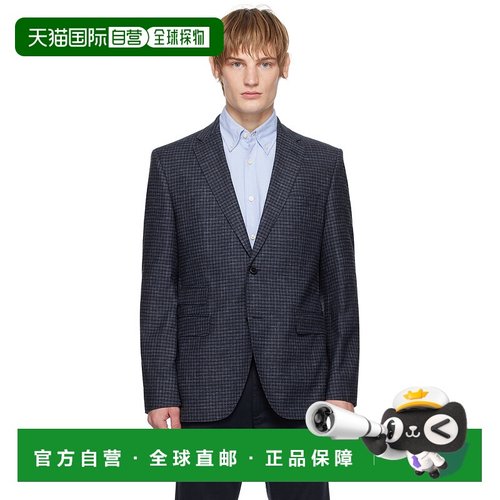 1h可退 潮奢 BOSS 波士 男士 蓝色 Regular-Fit Checked 西装外套