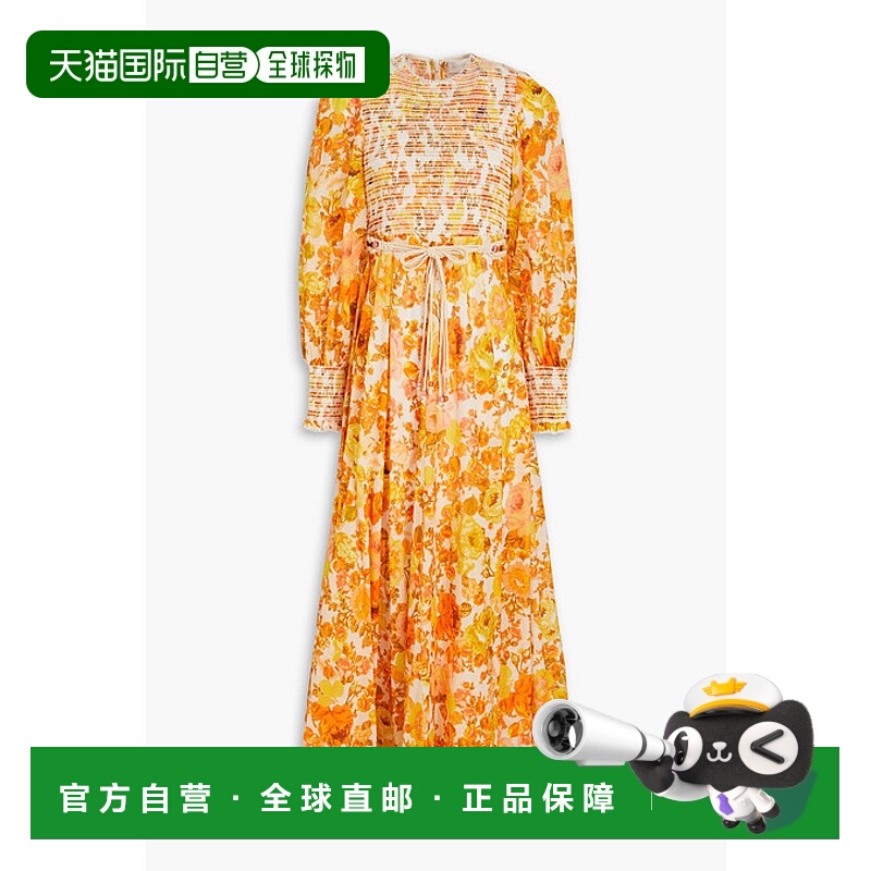 1h可退 潮奢 ZIMMERMANN 女士 抽褶印花棉质长款连衣裙 7135DSS23