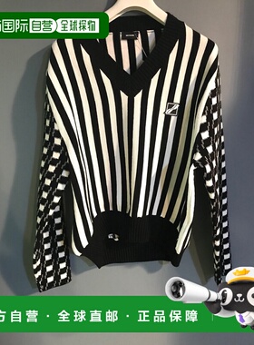 WE11DONE 男士针织毛衣 WDKT121603UBK SS2021 黑色 V领拼色卫衣