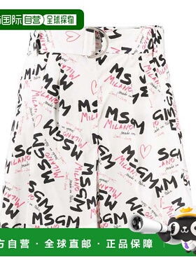 MSGM 女士黑色短裤 字母印花logo短裤新款