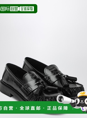 1h可退 潮奢 Miu Miu 缪缪 女士 黑色绒毛皮质流苏乐福鞋 5D497E0