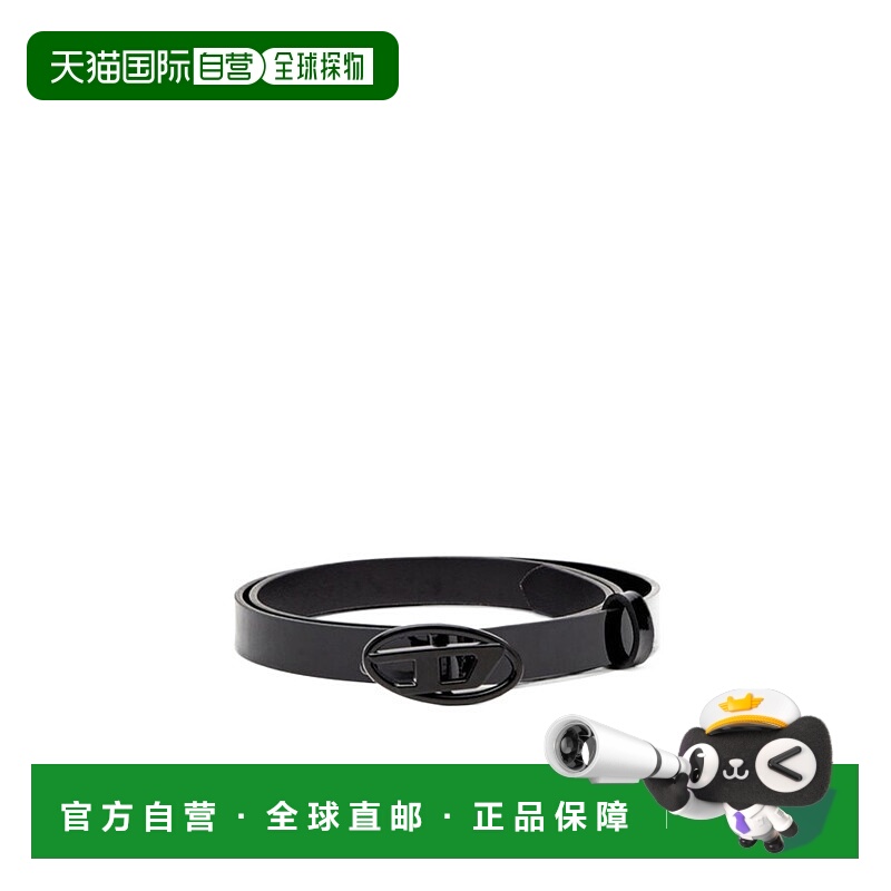 1h可退 DIESEL 女士腰带 X10323PR271T8013 SS2025 黑色 亮面腰带