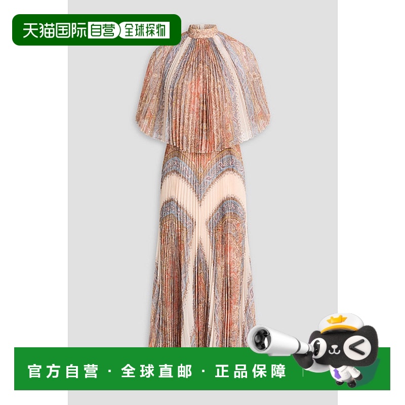 1h可退 潮奢 ZIMMERMANN 女士 披肩式褶裥佩斯利印花双绉中长连衣