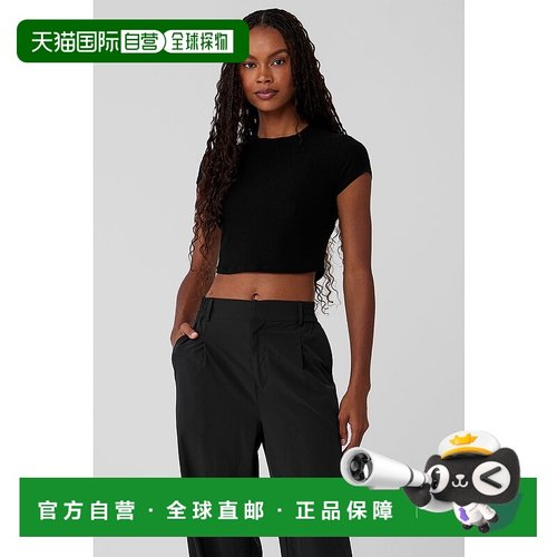 alo yoga  罗纹圆领短袖截短 T恤 女款w1445rBlack