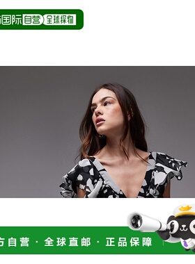 1h可退 潮奢 Topshop 女士 皱褶下摆茶色印花连衣裙(mono新款