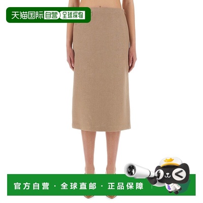 FENDI女士半身裙FQ7634AUOKF1RX1新款亚麻长裙直筒裙中长裙包臀裙