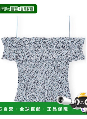 GANNI 女士T恤 F9234561 AW2024 浅蓝色 花卉印花露肩罩衫