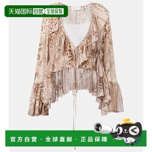 女士 1h可退 蓝色情人 Blumarine 荷叶边豹纹雪纺上衣 潮奢