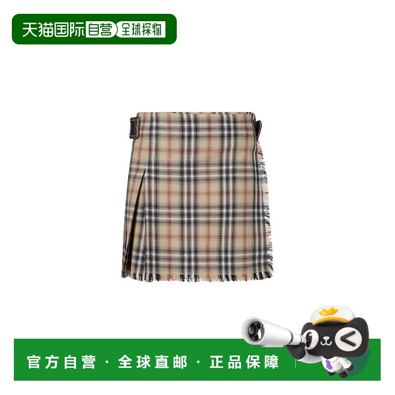 1h可退 潮奢 Burberry 巴宝莉 女士 博柏利格紋毛邊迷你蘇格蘭裙