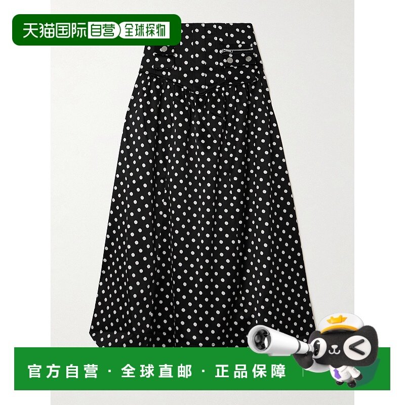 潮奢 GANNI 甘尼 女士 褶皱波尔卡圆点再生缎面中长半身裙 A10900