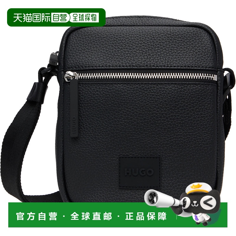 1h可退 潮奢 HUGO 雨果 男士 黑色 Rubber Logo Patch Faux-leath