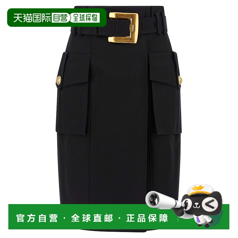 1h可退 BALMAIN 女士半身裙 FF1LC270CF690PA AW2025 黑色 Wrap s