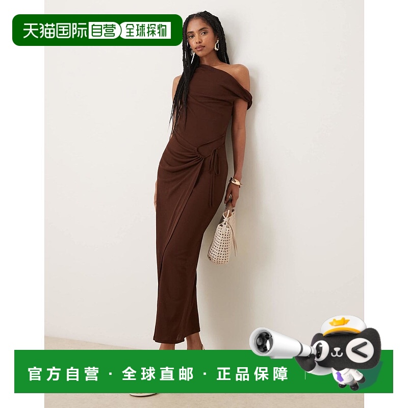 1h可退 潮奢 ASOS 女士 onion skin fallen 设计肩打结领裹式巧克
