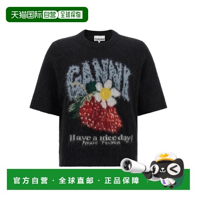 GANNI 女士T恤 A1050226099 AW2026 黑色 Black alpaca blend swe