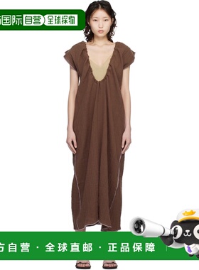1h可退 潮奢 Baserange 女士 棕色 Max Crinkle Linen 连衣裙 DRM