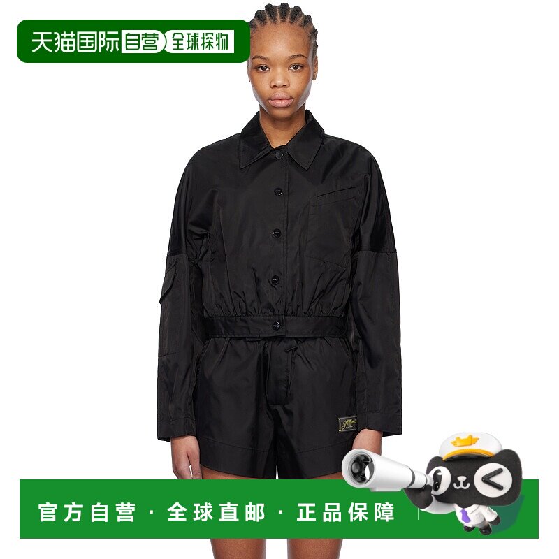 1h可退 潮奢 GANNI 甘尼 女士 黑色 Duchesse Nylon Cropped 夹克