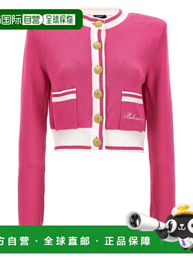 BALMAIN 女士针织衫 DF1KL133KG48OER AW2024 紫色 长袖徽标开衫