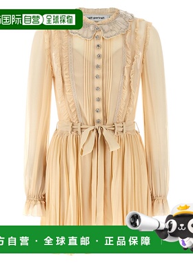 1h可退 潮奢 Self-Portrait 女士 'Tan Georgette... 褶裥服装 RS