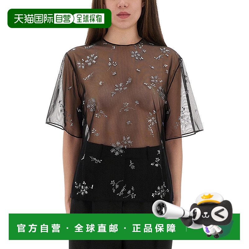 潮奢 Rabanne 女士 Paco 花卉裝飾半透明上衣 25ACTO113PA0210