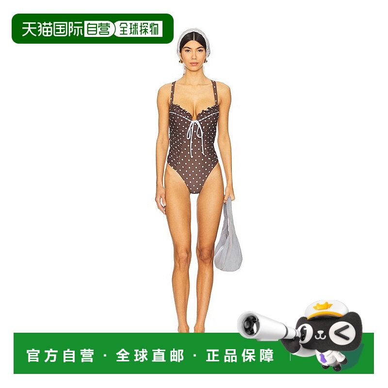 1h可退 潮奢 For Love & Lemons 女士 巧克力色圆点连身泳衣 SWMO