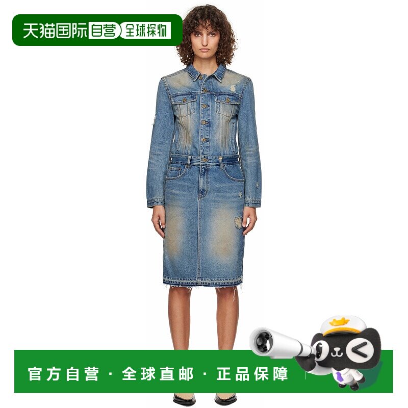 1h可退 潮奢 We11Done 女士 蓝色水洗牛仔连衣裙 WDDO324304W