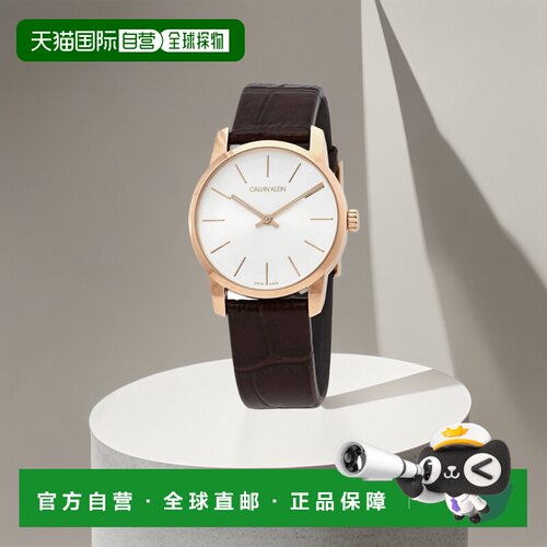 CalvinKlein玫瑰金皮带石英表