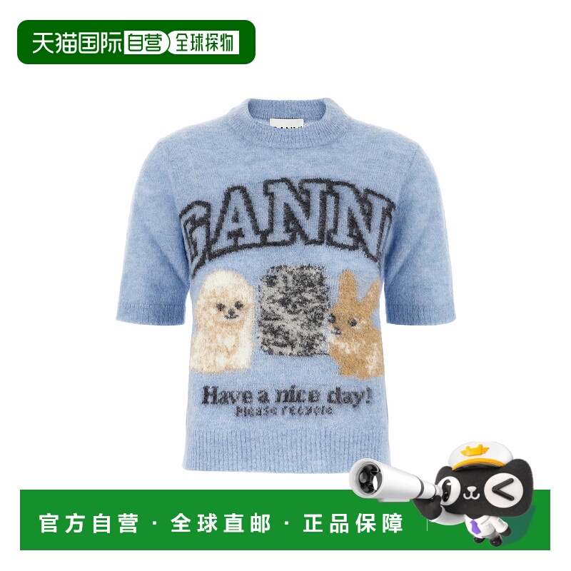 1h可退 潮奢 GANNI 甘尼 女士 Powder 蓝色羊驼毛混纺毛衣 K25172