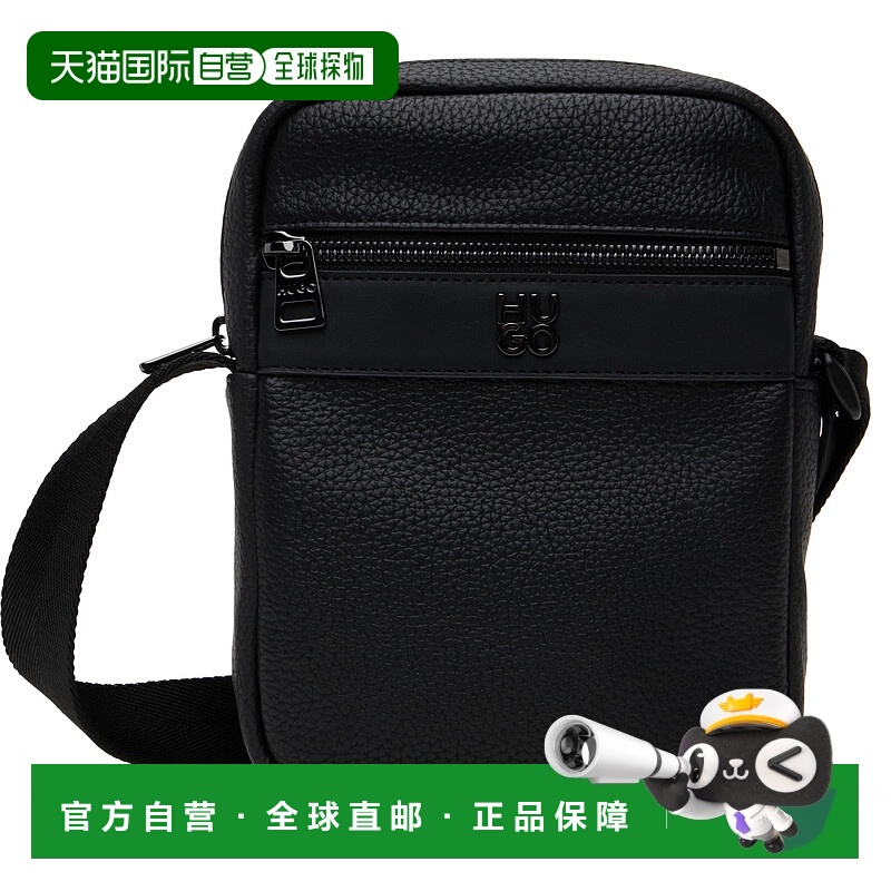 1h可退 潮奢 HUGO 雨果 男士 黑色 Hardware Faux-Leather 斜挎包