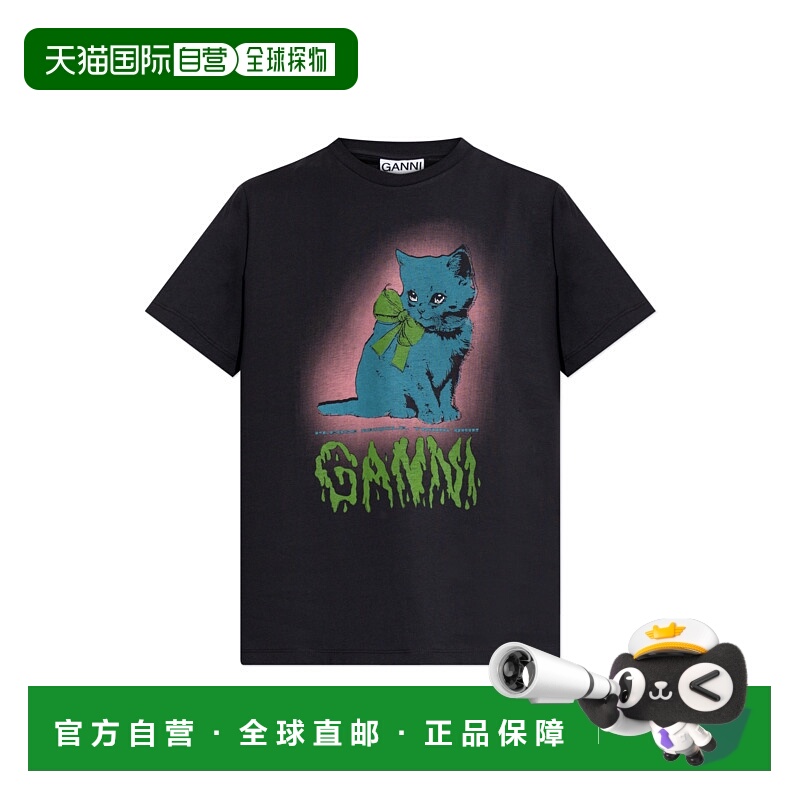 1h可退 GANNI 女士T恤 T43403575252 AW2025 灰色 CAT TSHIRT