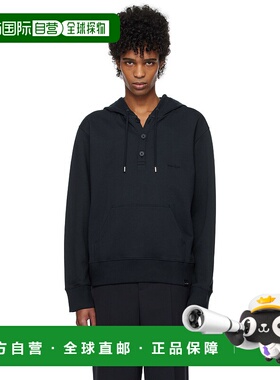 1h可退 潮奢 Courreges 男士 海军蓝纽扣连帽衫 125JHO037JS0120