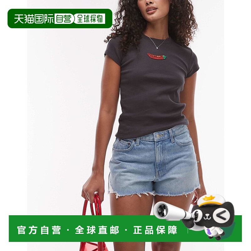 1h可退 潮奢 Topshop 女士 Hourglass mom 牛仔A字形带破痕漂白短
