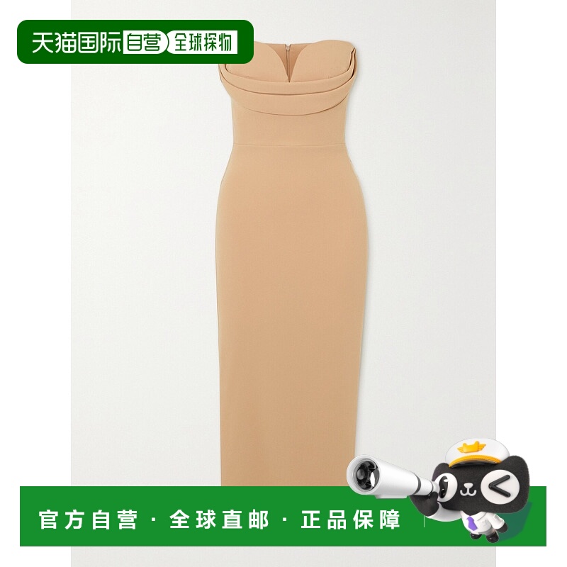 1h可退 潮奢 ALEX PERRY 女士 Darcy 无肩带垂褶弹力绉中长连衣裙