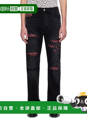 1h可退 潮奢 AMIRI 男士 黑色 Leather Bandana Repaired Slim 牛