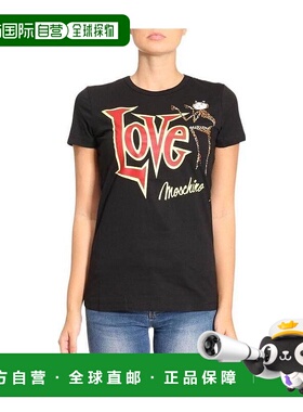 1h可退 MOSCHINO 女士衬衫 W4F7322M3517C74 SS2023 黑色 印花T恤