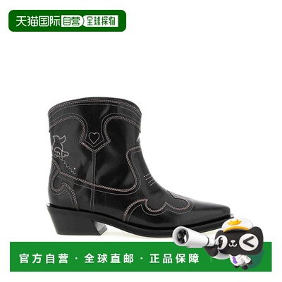GANNI 女士靴子 B1010028475 SS2026 黑色 'Low Shaft Embroidere