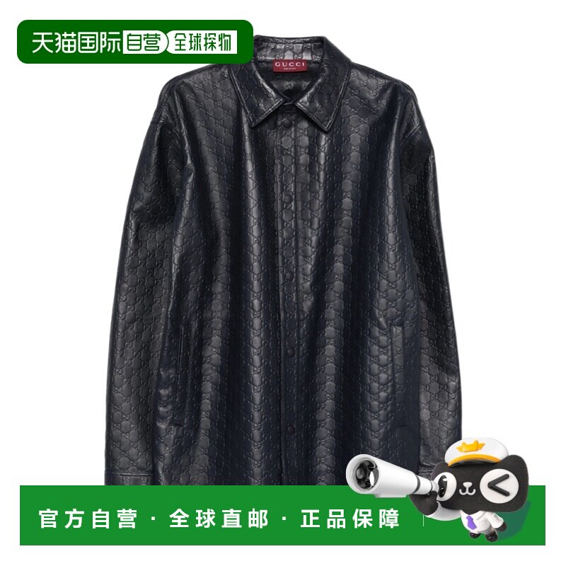 GUCCI 男士外套 833460XNA734139 AW2025 黑色 长袖衬衫式皮夹克