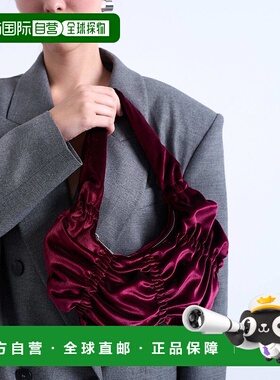 1h可退 潮奢 Topshop 女士 Saphire 皱褶天鹅绒紫红色肩包斜挎包