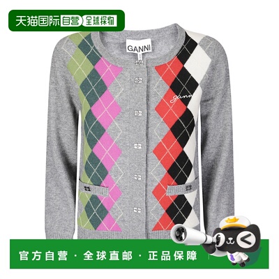 GANNI 女士针织衫 K2512921 AW2025 灰色 Check Cardigan