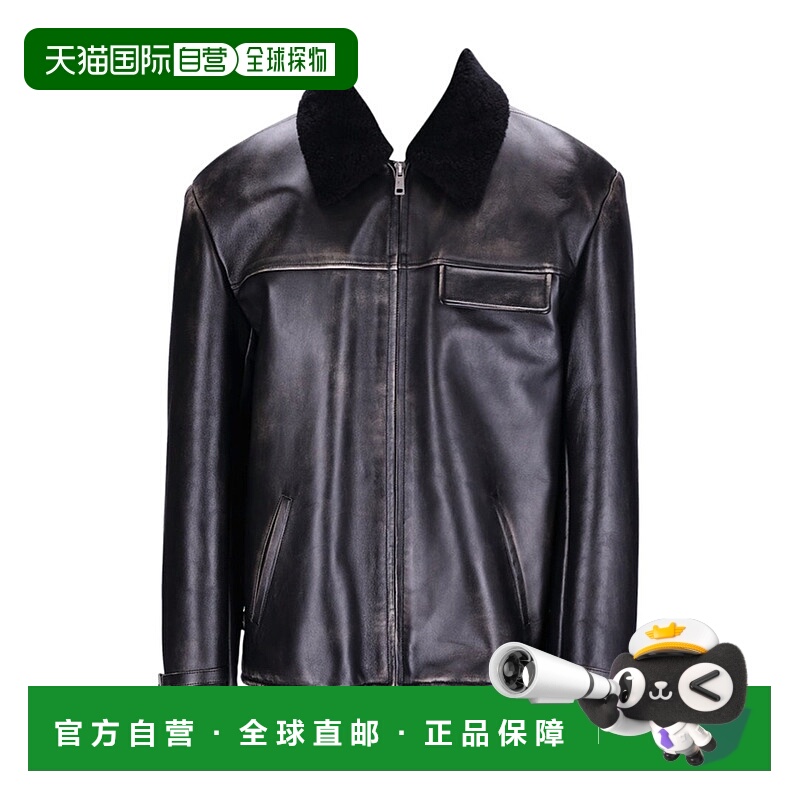 1h可退 PRADA 男士夹克 UPW50915NCF0002 AW2024 黑色 长袖皮夹克