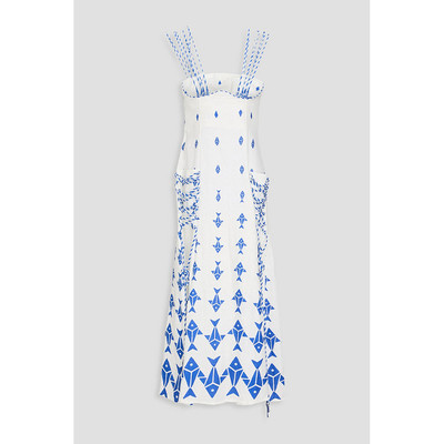 1h可退 潮奢 FARM RIO 女士 系带印花亚麻中长连衣裙 321149GRAPH