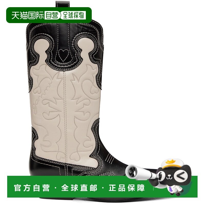 潮奢 GANNI 甘尼 女士 黑色 & 灰白色 Embroidered Western 中筒