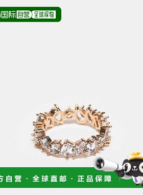 1h可退 潮奢 ASOS 女士 水晶设计色调戒指(金色)