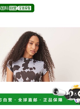 1h可退 潮奢 ASOS 女士 cow 设计短袖低腰迷你印花连衣裙(蓝色)