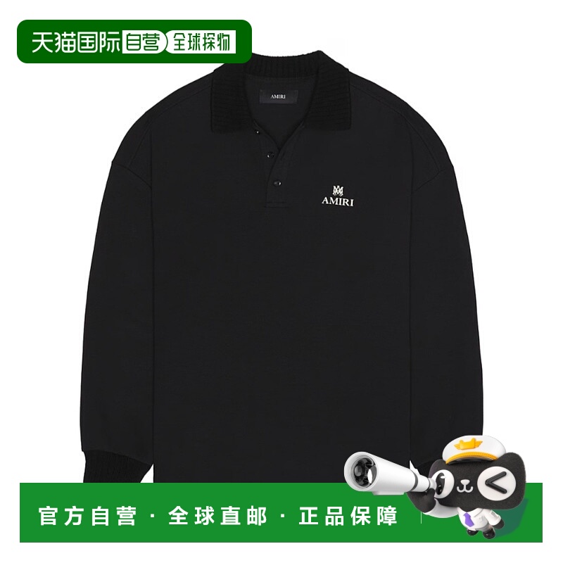 1h可退 AMIRI 男士POLO衫 AMTOJR1001001 SS2026 黑色 长袖POLO衫