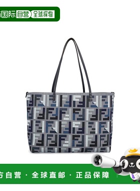 1h可退 潮奢 Fendi 芬迪 女士 Roll FF 刺绣蓝色帆布购物袋 8BH42